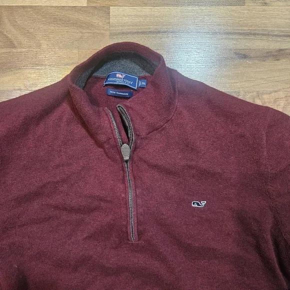 Vineyard Vines Sweater Mens 2XL Pullover 1/4 Zip Cashmere Blend Logo Blue Preppy - Picture 2 of 8